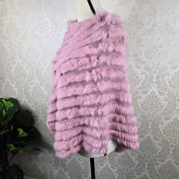 Jennyfer J Light Pink Rabbit Fur Poncho Adjustable Styles Casual Layer - Picture 3 of 8